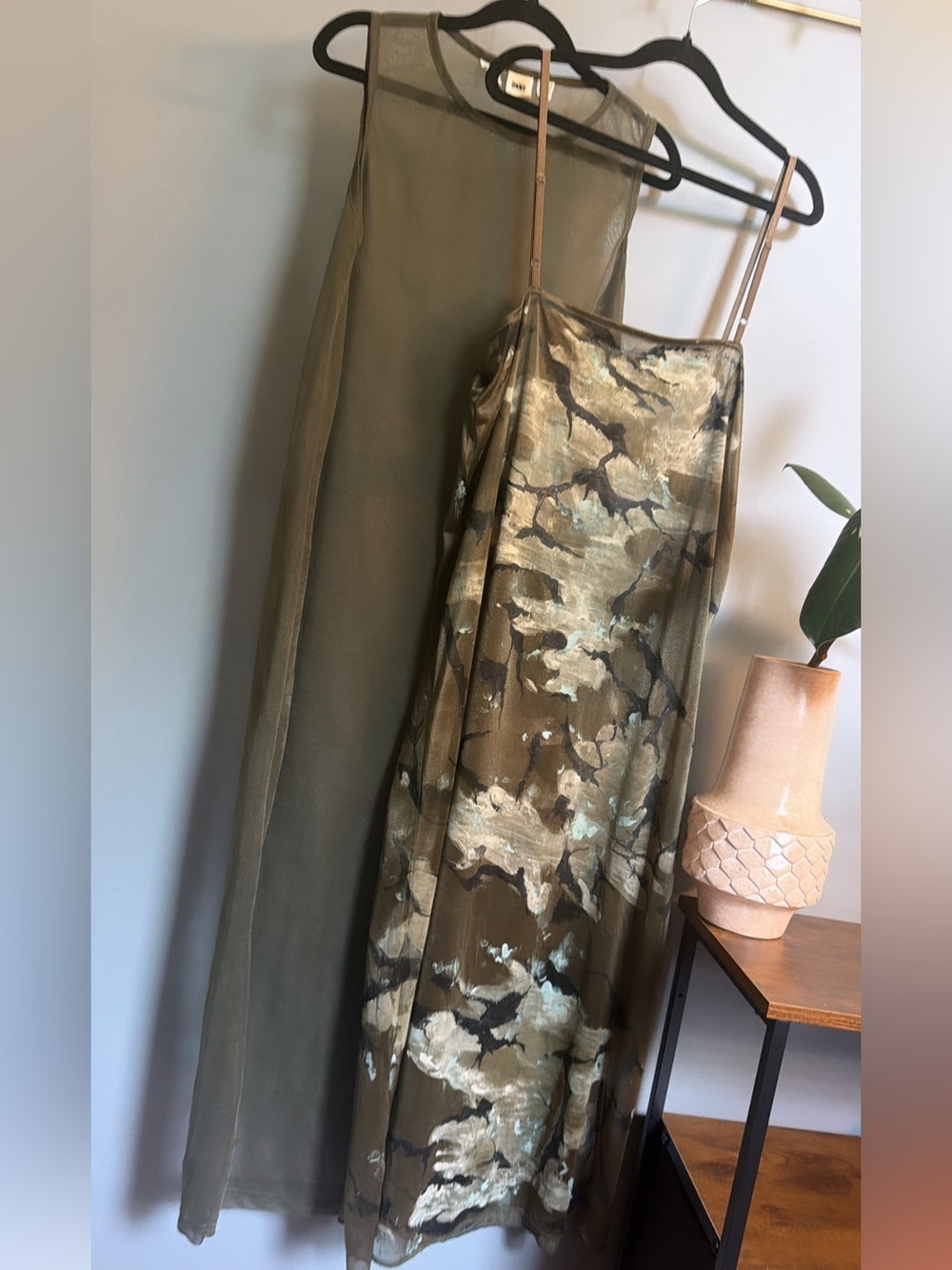 Vintage 1990s DKNY Abstract Hand-Painted Mesh Maxi Dress
